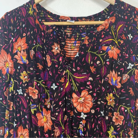 Old Navy Dark Floral Midi Dress Small  Gauzy Cinch Ruffle Fairy Grunge Work Boho - Picture 3 of 11